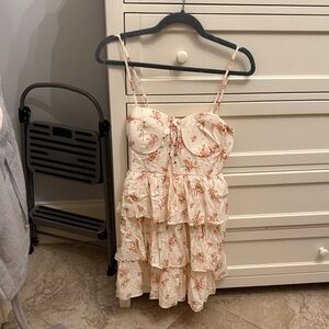 Altar'd State Floral Mini Dress - Cream and Pink